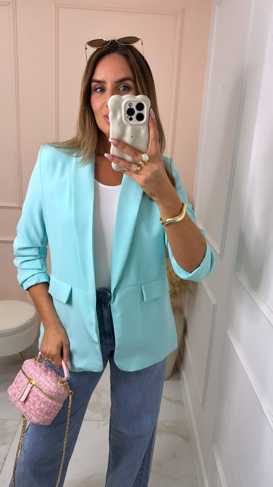 FREYA mint ruched sleeve blazer