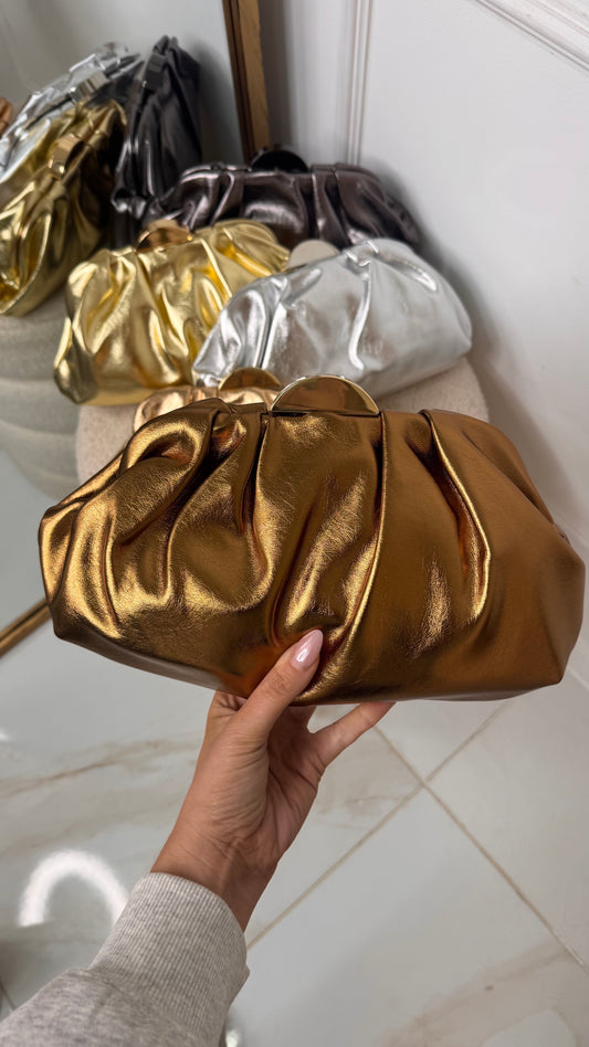 JESSIE bronze metallic pouch bag