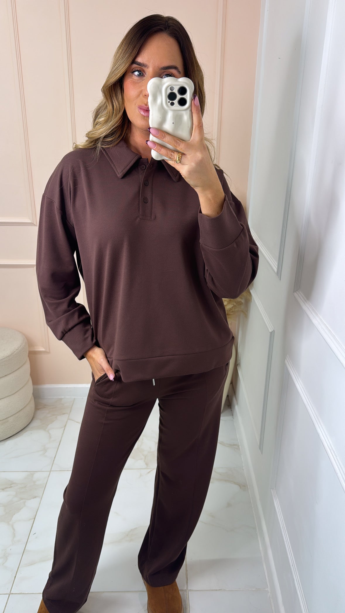 MADDIE brown collar detail lounge set