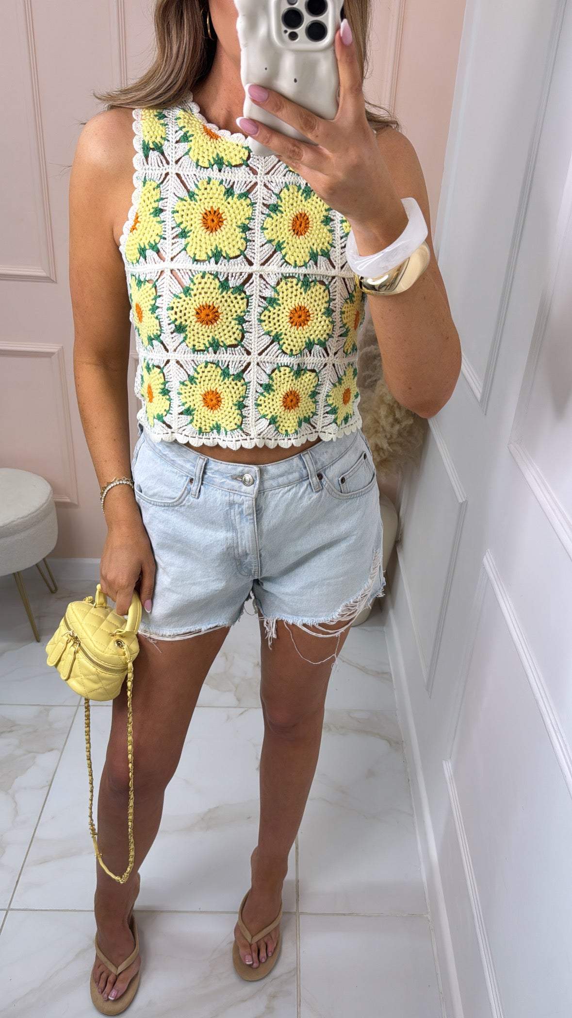 LILLY lemon floral crochet top