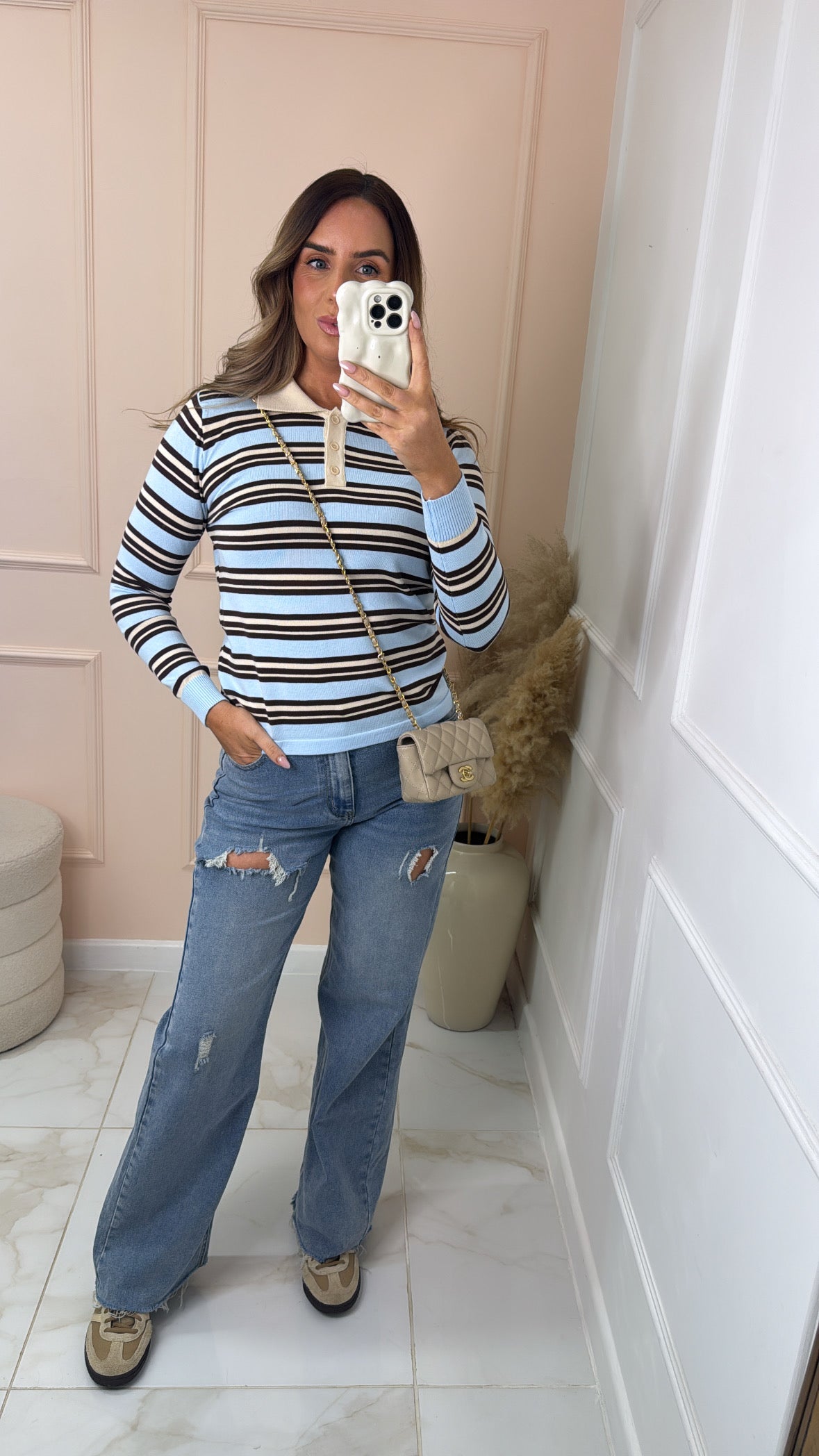 ALICE blue striped collared knit jumper