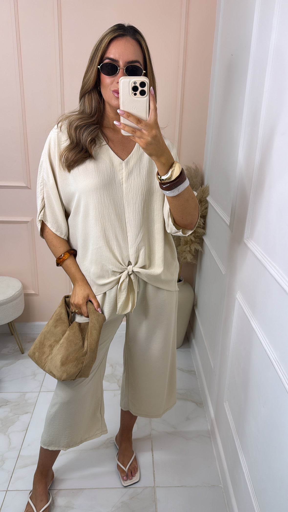 MAEVE stone tie front relaxed trouser set