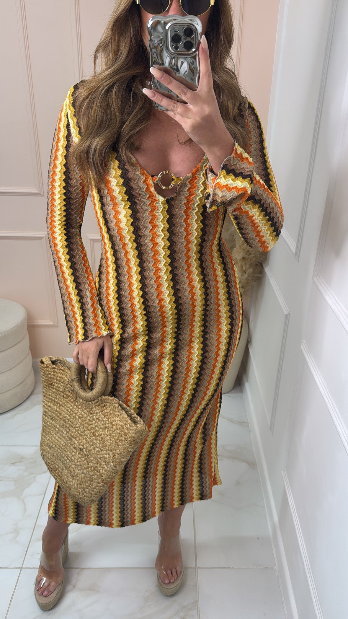 RAE taupe wave print maxi dress