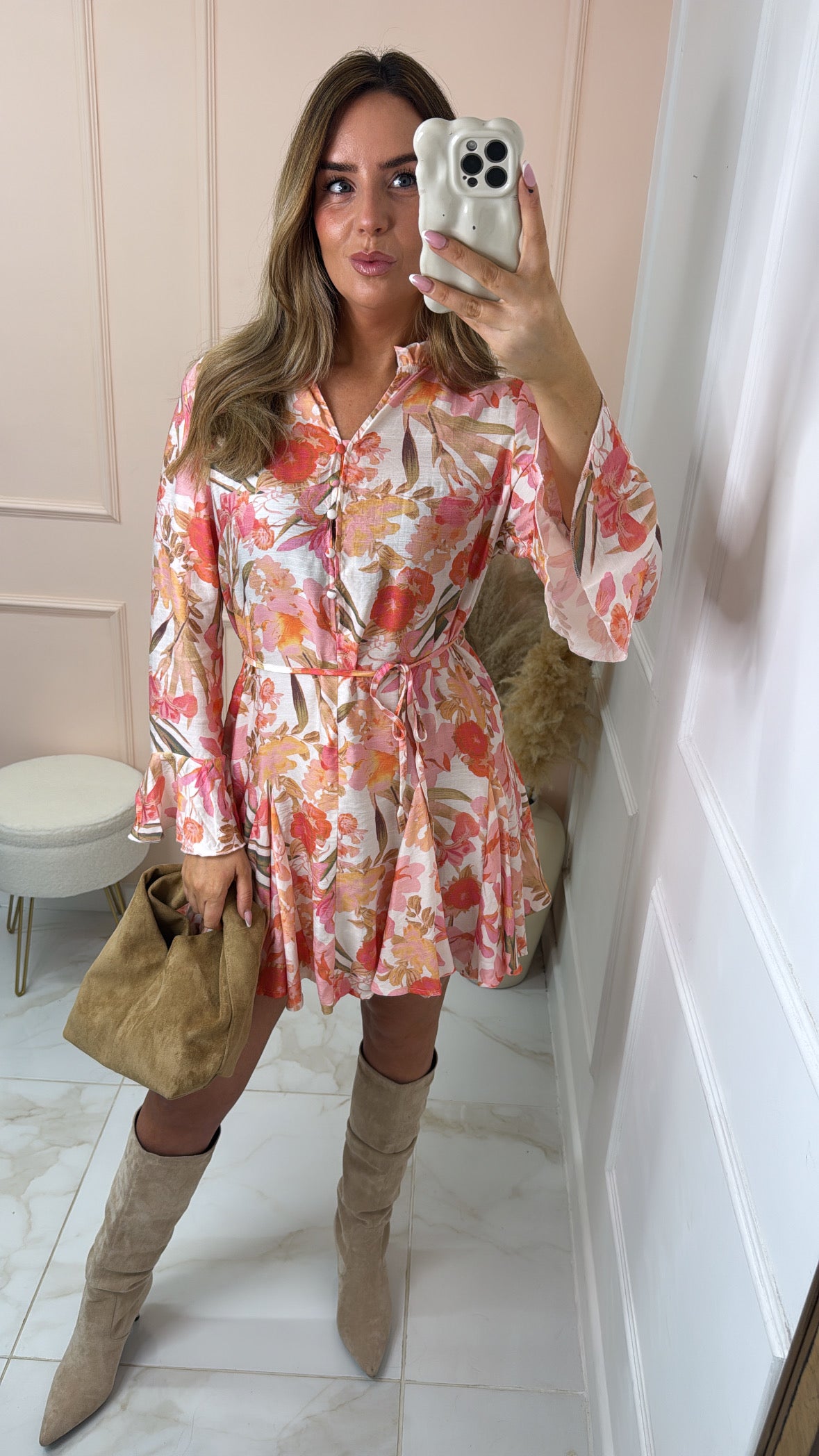 WREN peach floral printed dress