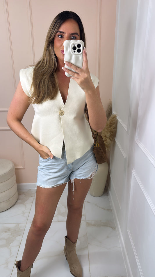 JENNI beige button fine knit top