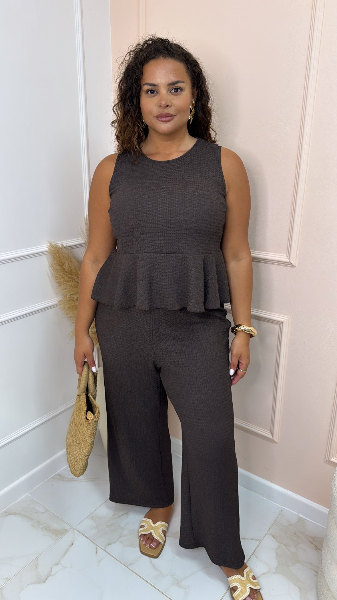 CLEO chocolate textured trouser set