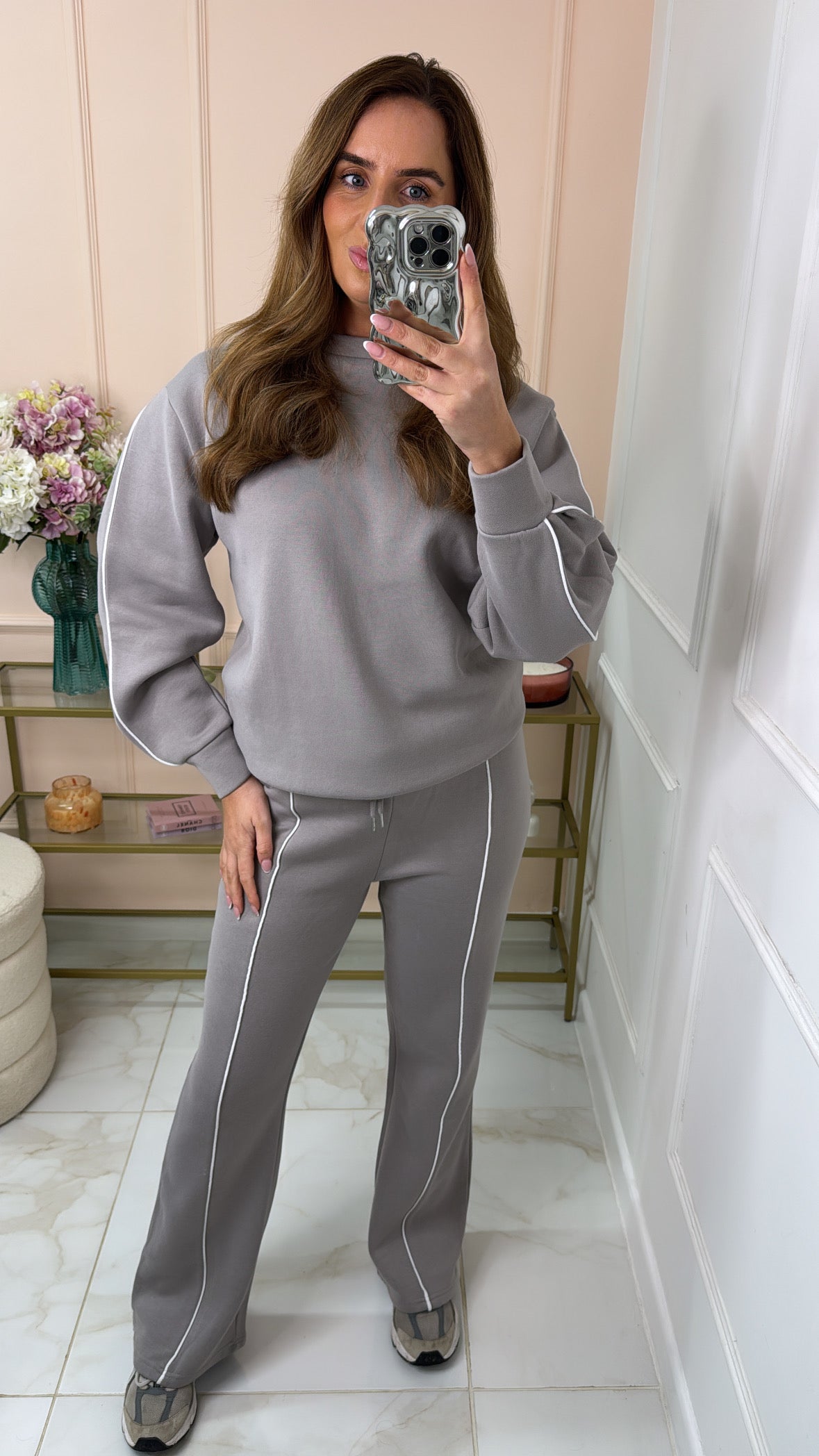 LORNA dove grey piping jogger set