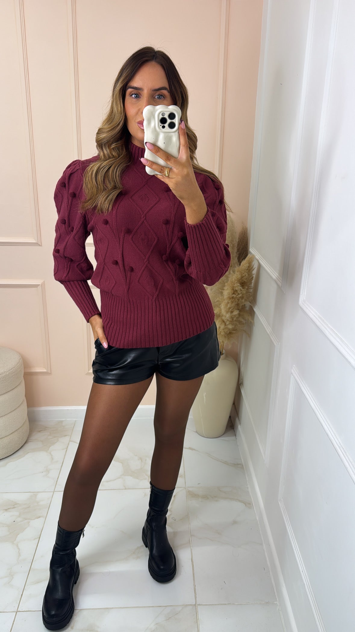 MABEL burgundy puff sleeve knit jumper