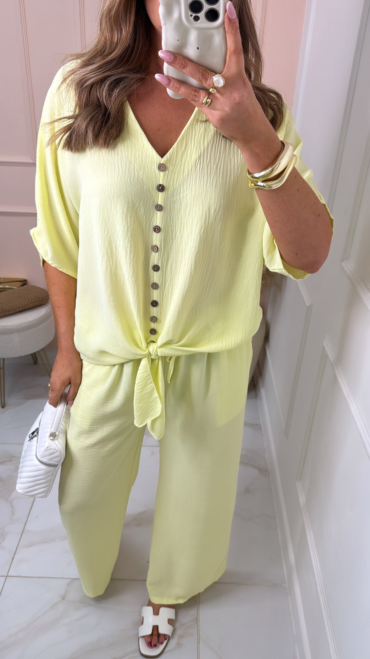 LUNA lemon button tie front trouser set