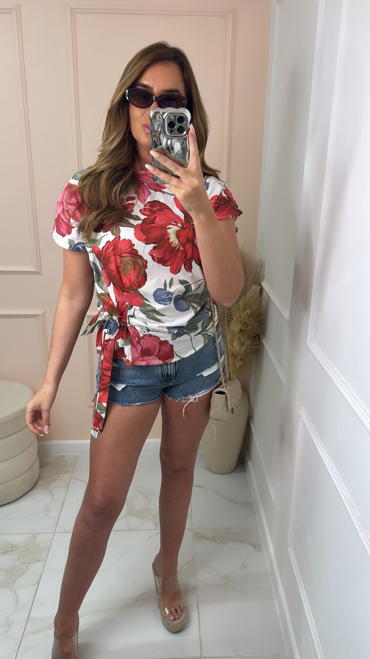 PIPPA red floral side tie top