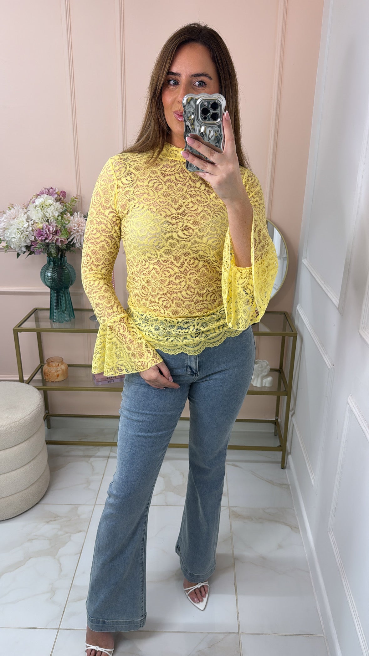 DAHLIA yellow lace mesh blouse
