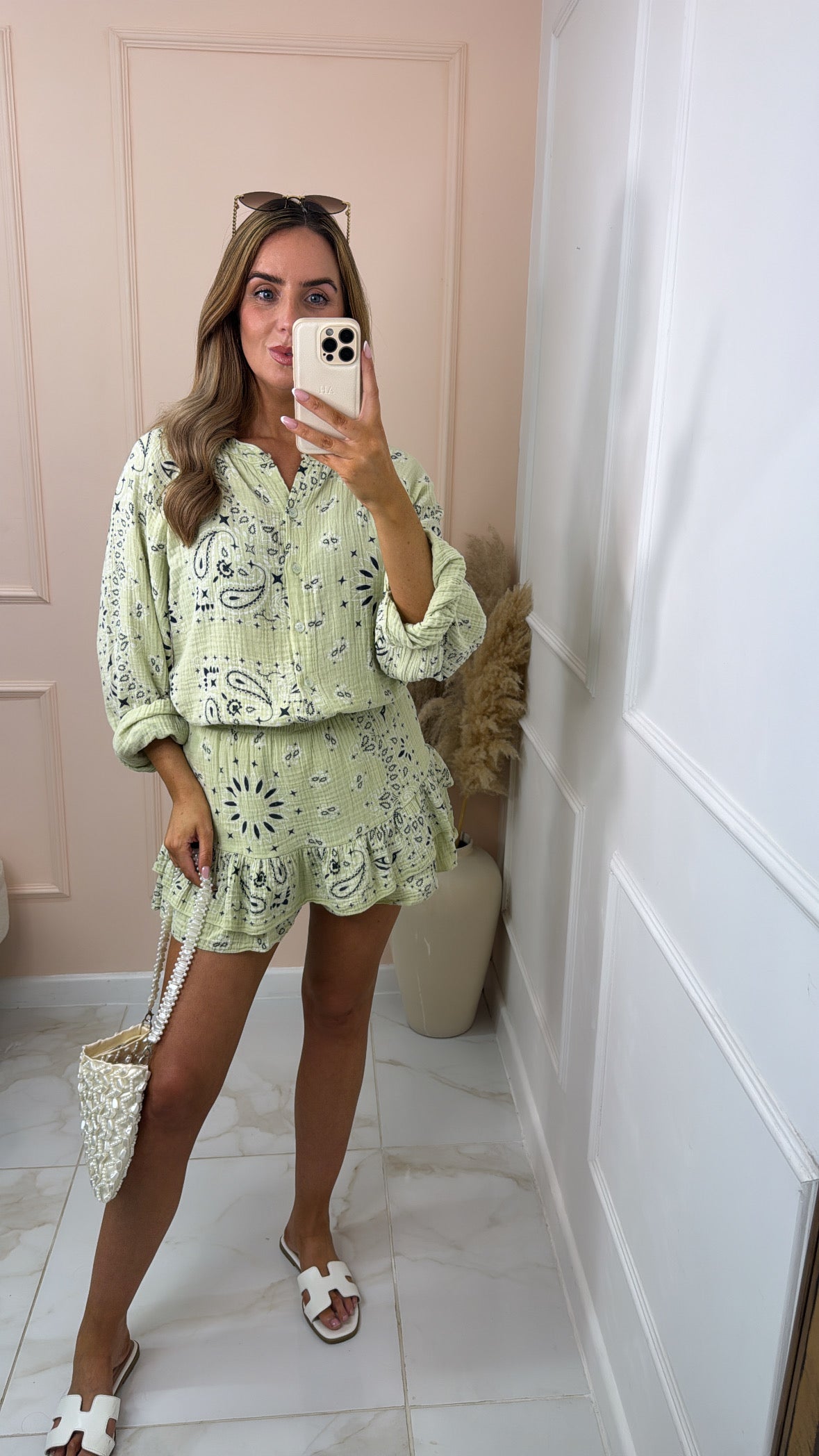 SHAE lime bandana print skort set