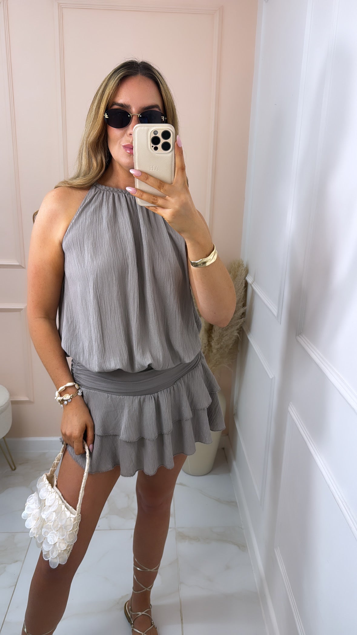 ADA taupe halter neck cheesecloth rara playsuit