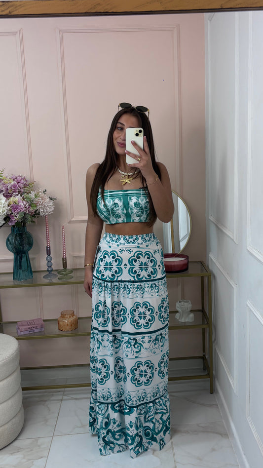 CASSIE green cropped maxi skirt co-ord