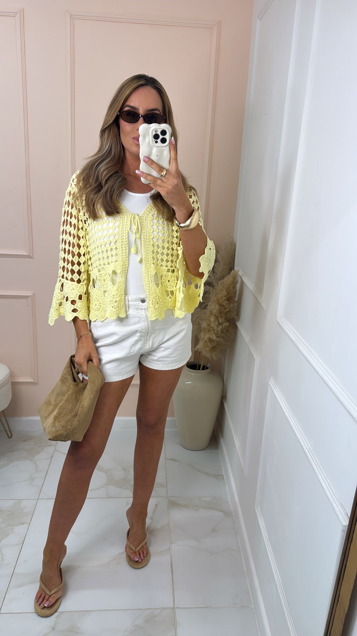 ARIANNA lemon crochet tie front top