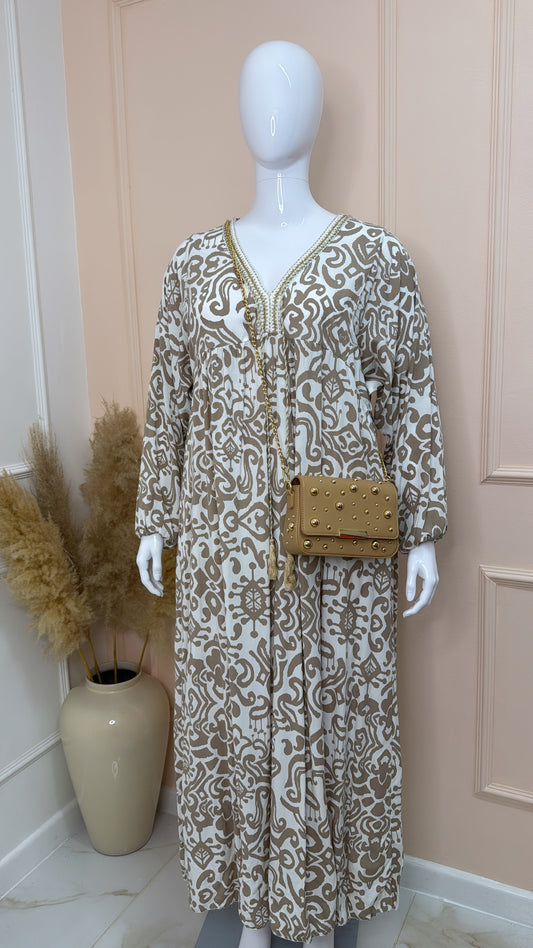 SAMMIE beige embroidered tassel maxi dress