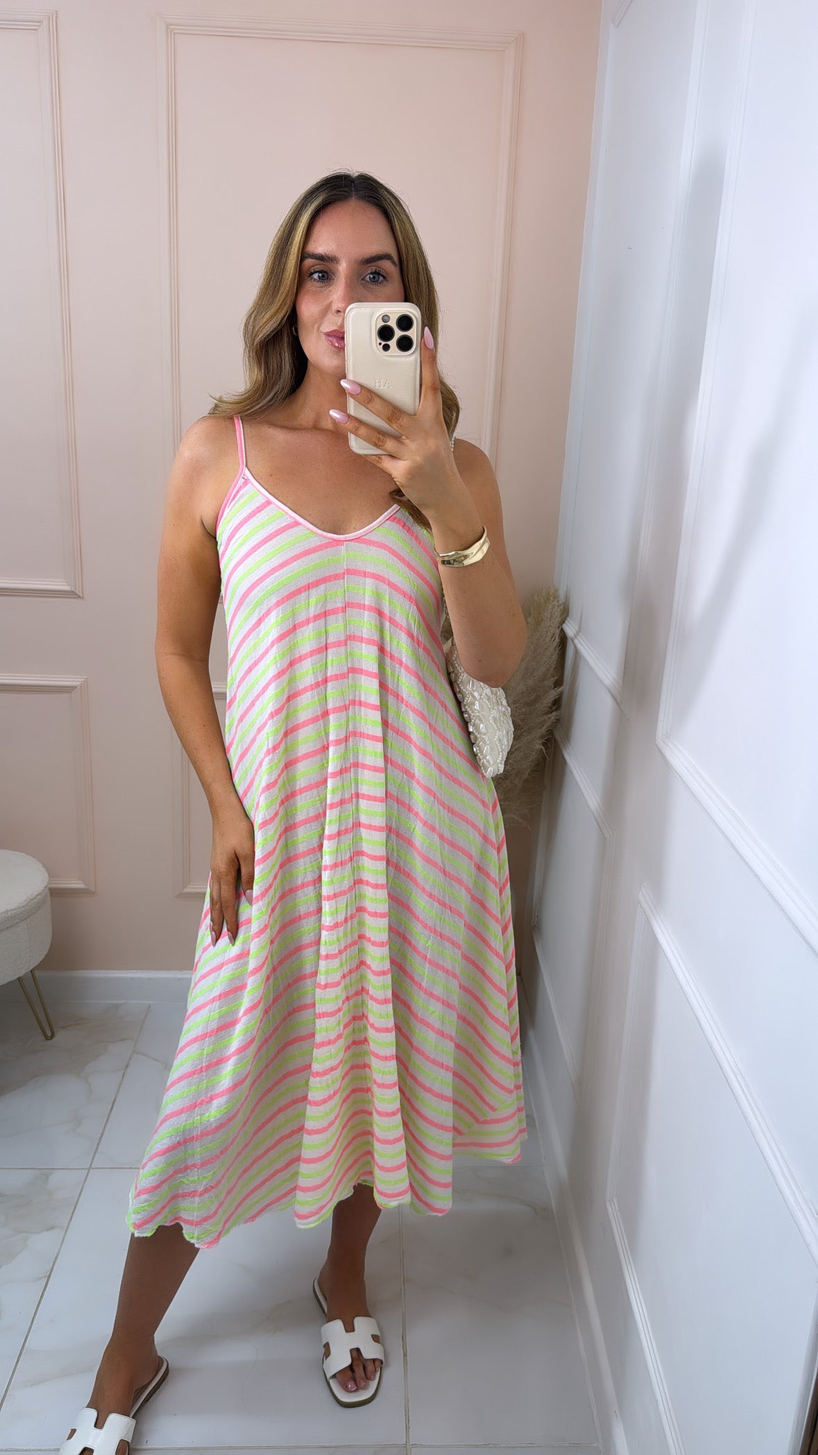 LORI pink stripe maxi dress