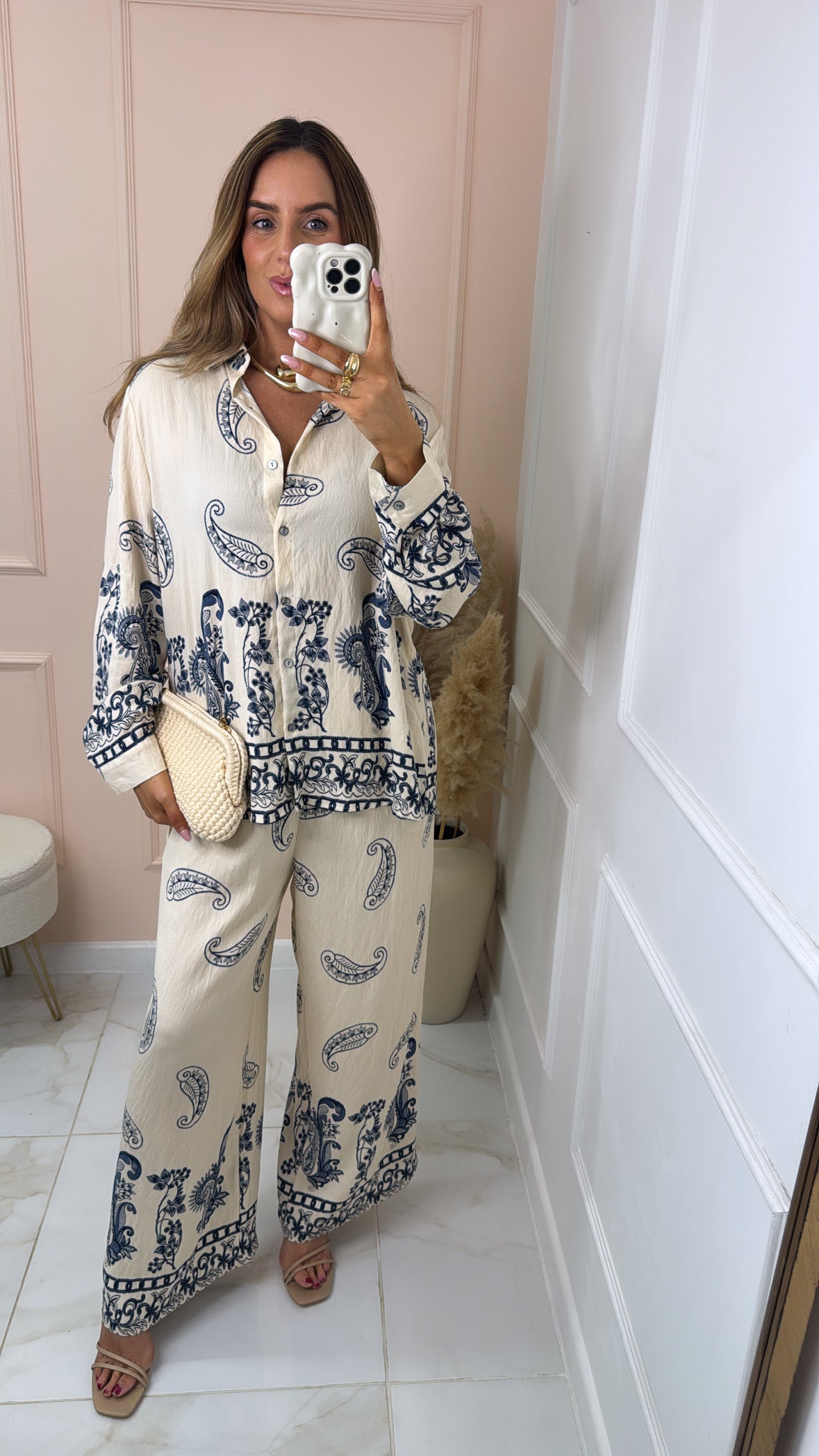 MABEL beige paisley print trouser set