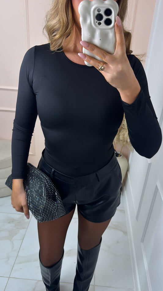 ERIN black slinky long sleeve bodysuit