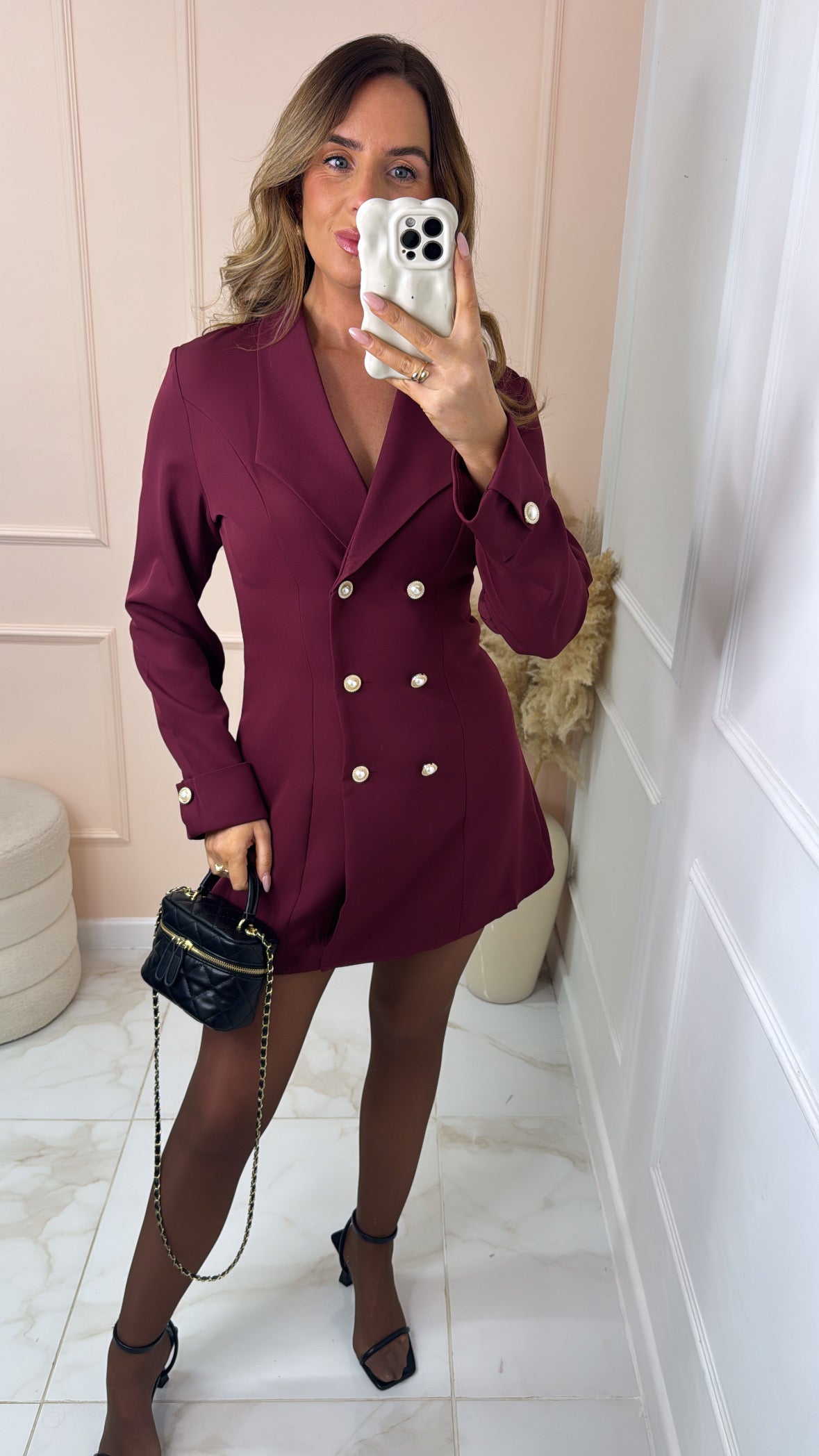 MAEVE burgundy button detail blazer dress