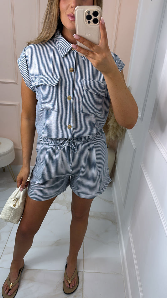 KLAUDIA navy pinstripe short set