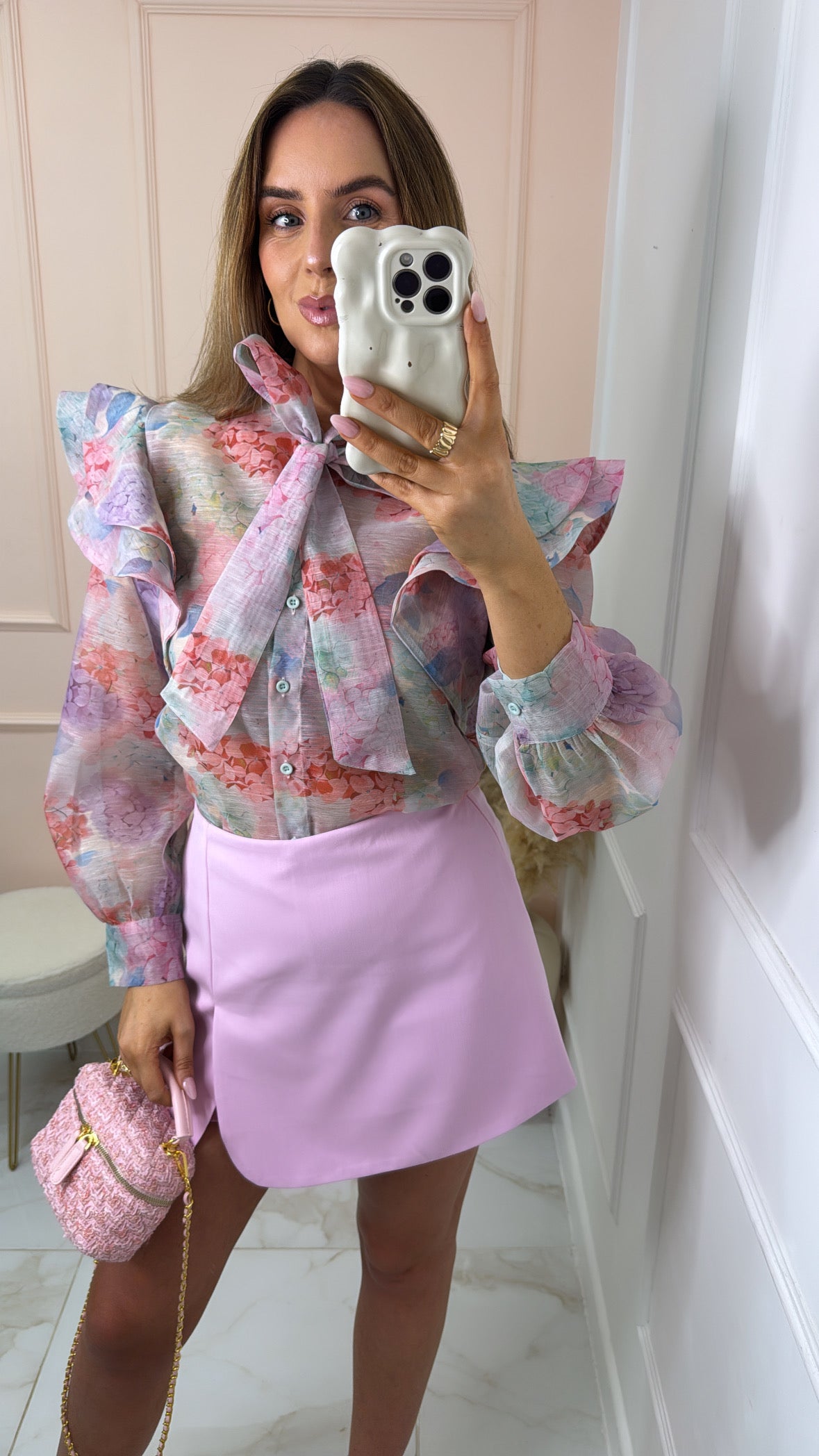 SLOAN lilac floral ruffle blouse