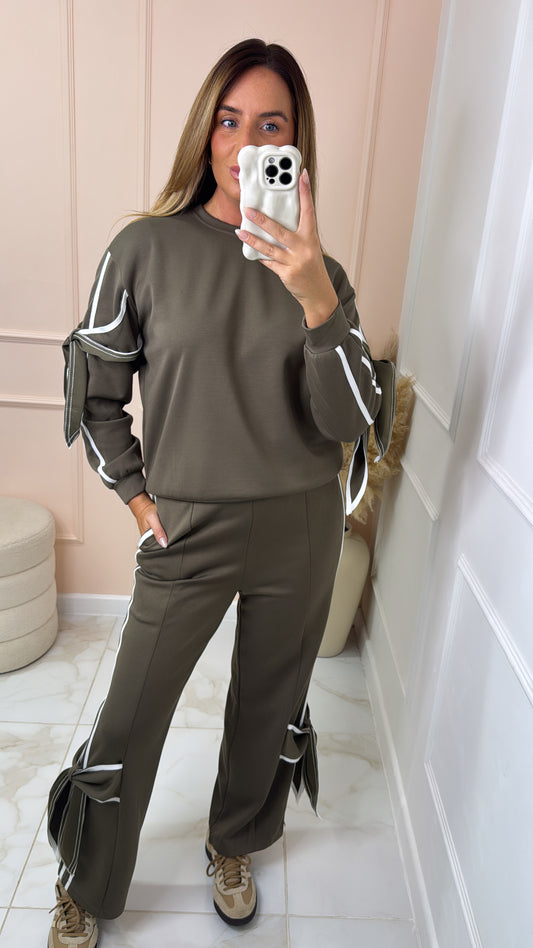 CHERYL khaki tie detail lounge set