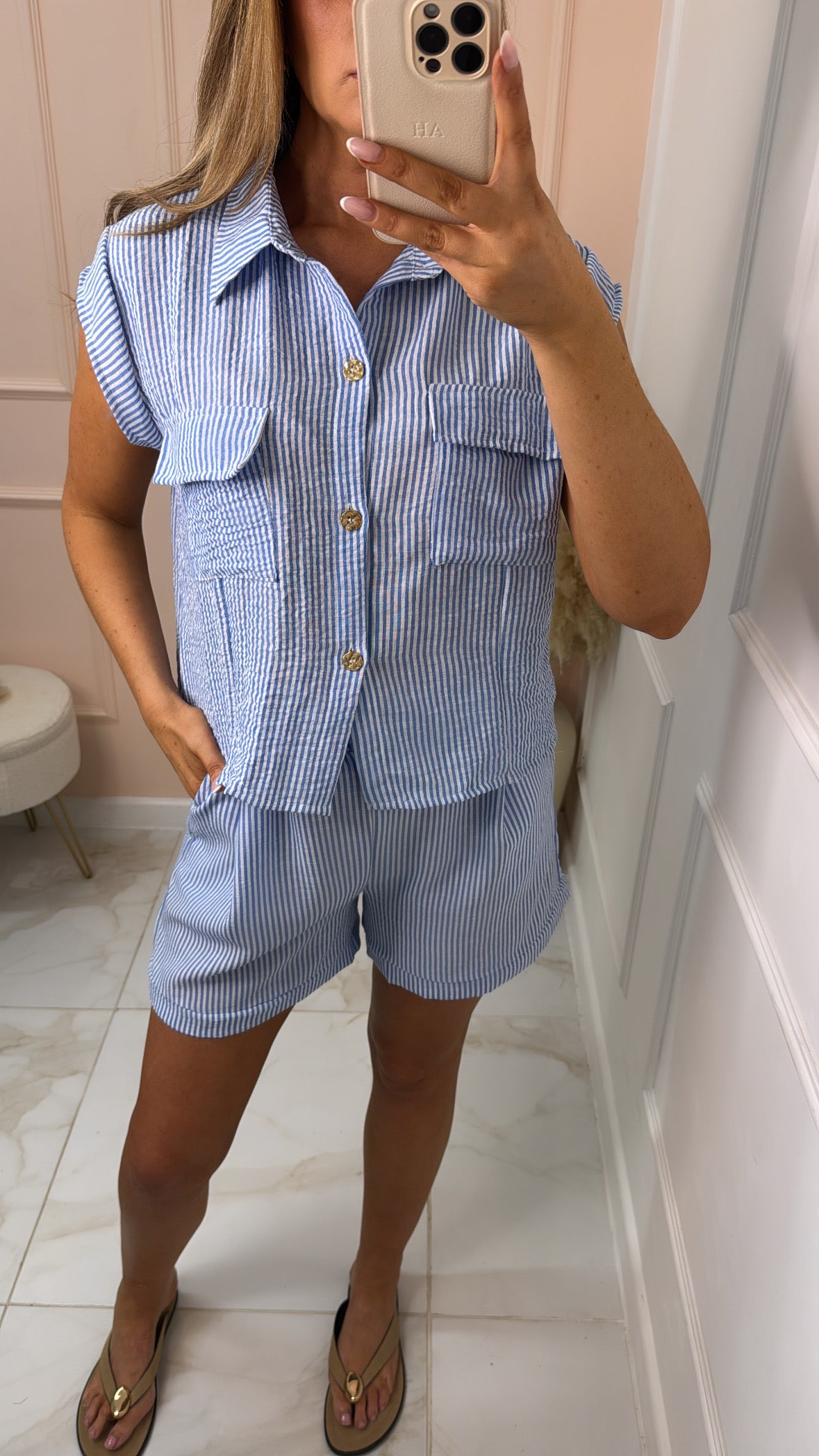 KLAUDIA blue pinstripe short set