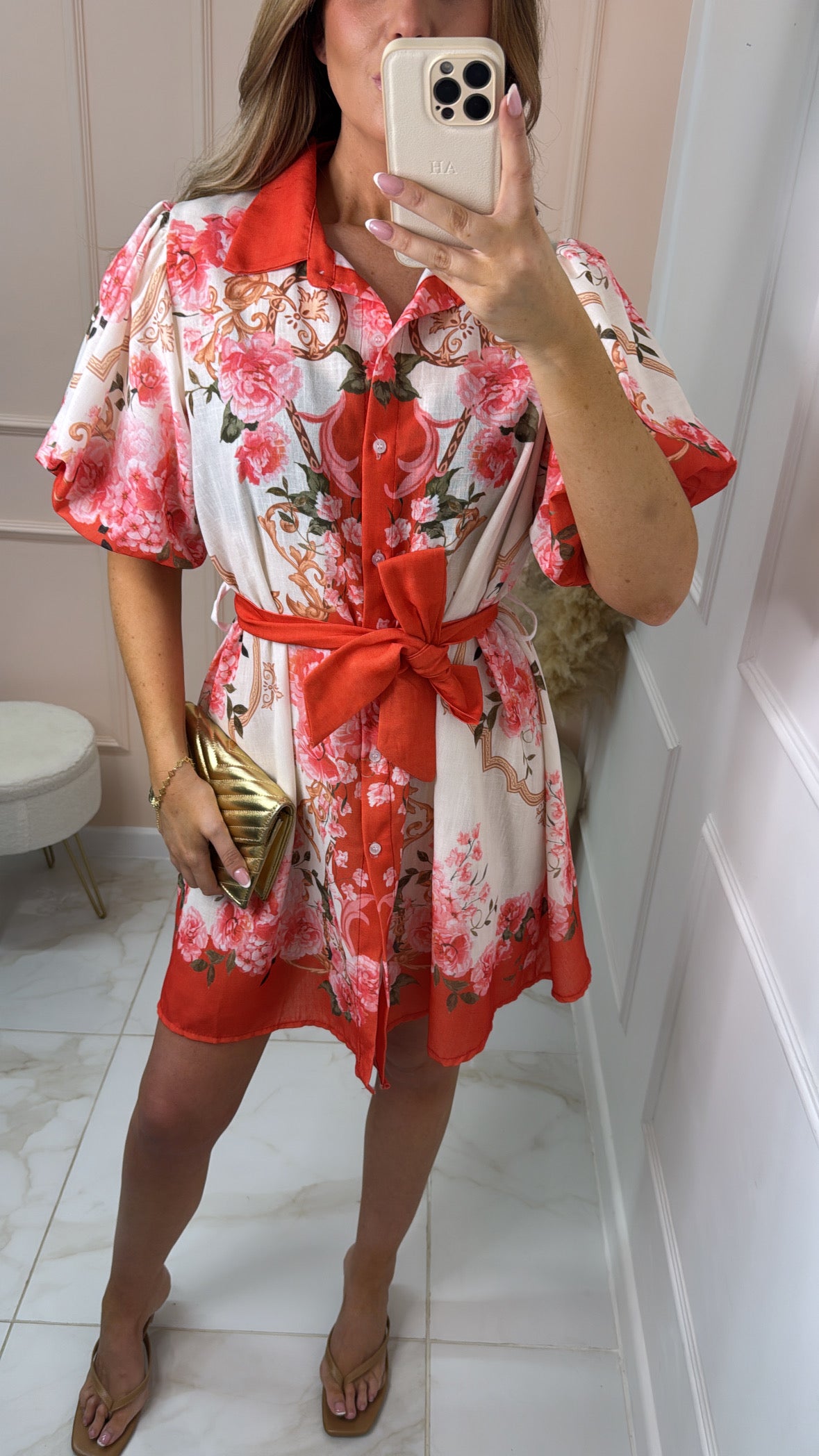 ERIN red floral puff sleeve dress