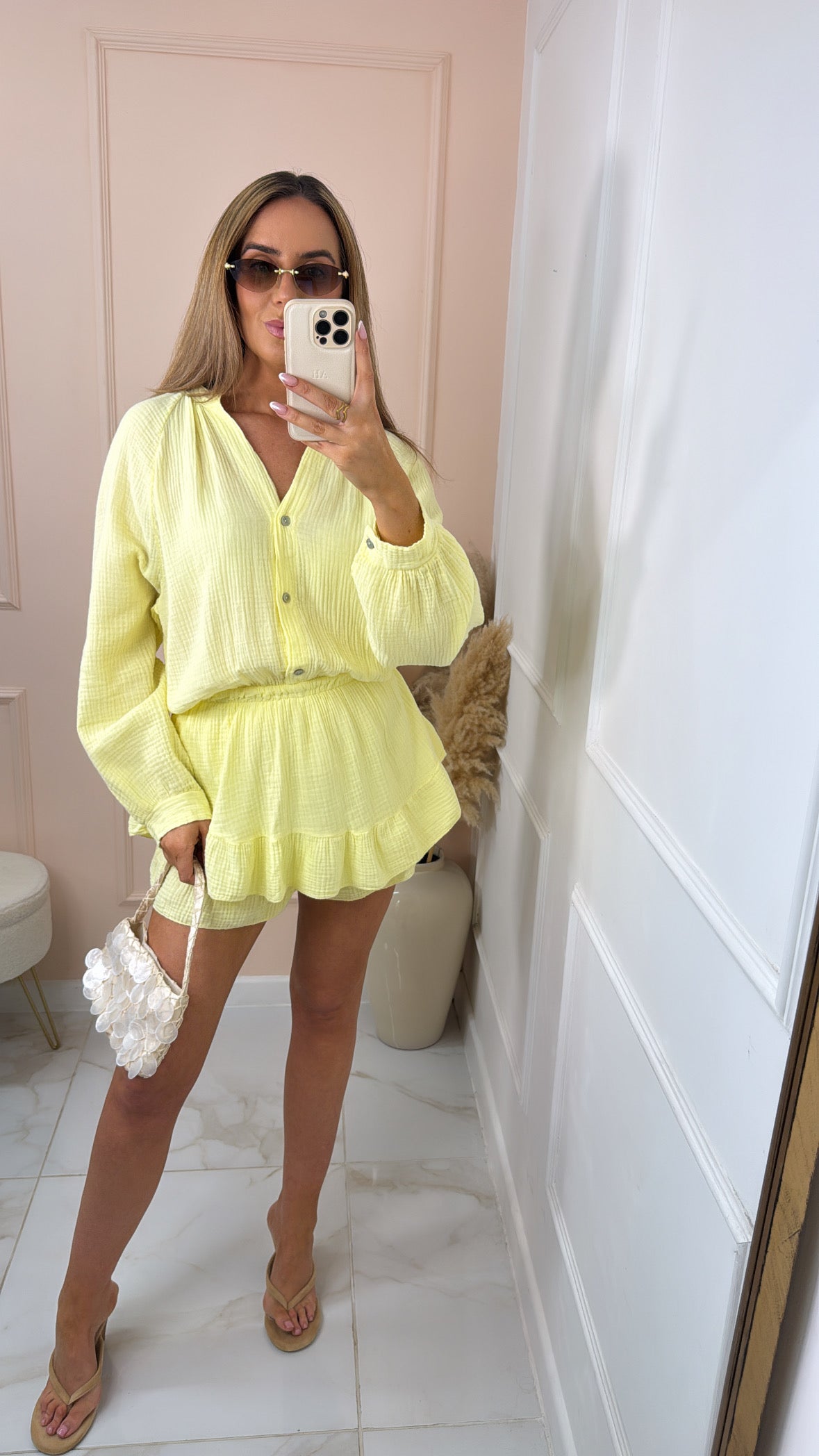 LULU lemon cheesecloth playsuit