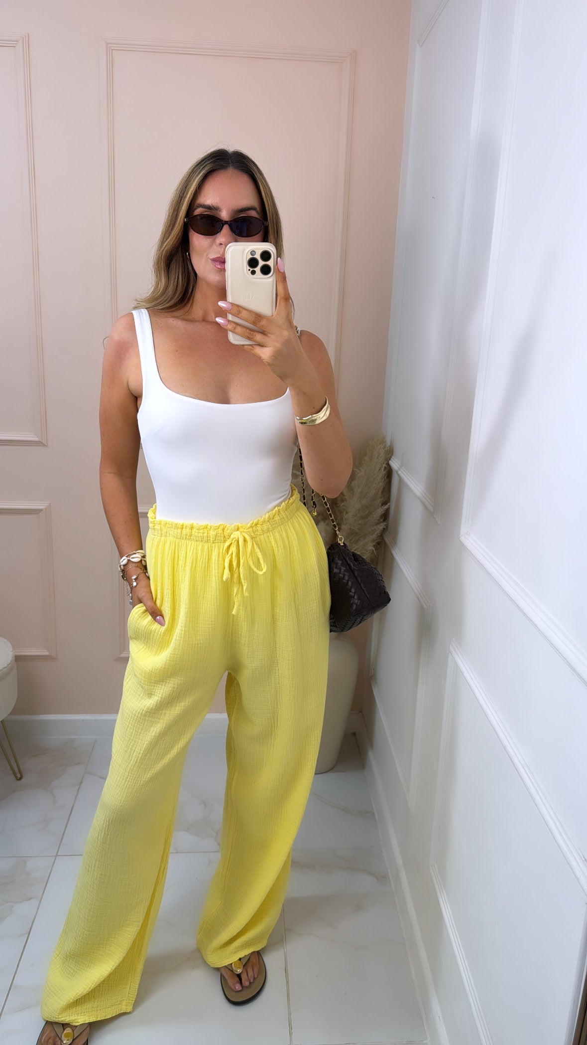 CASSIE yellow cheesecloth floaty trousers