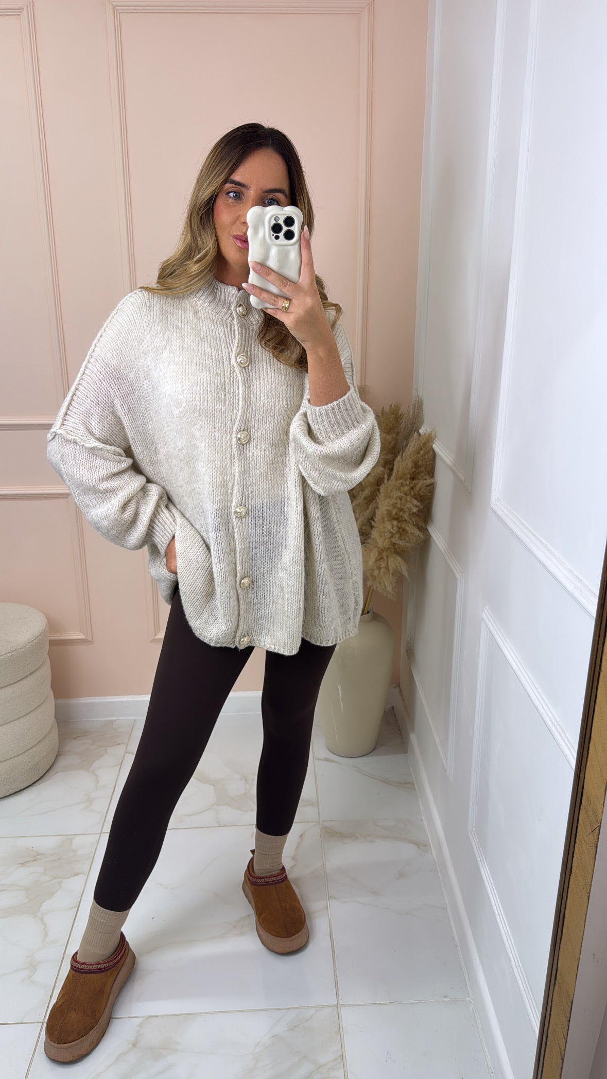 BERNICE beige button chunky knit cardigan
