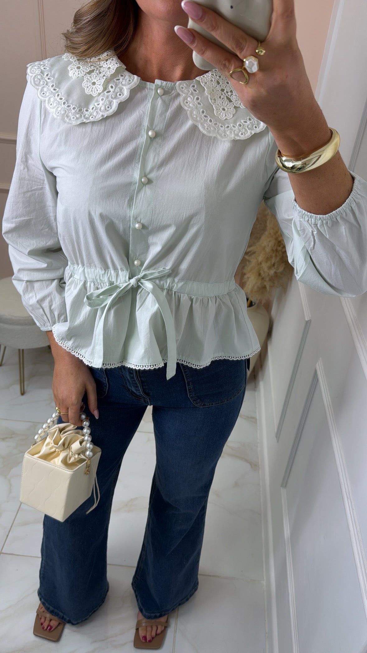 LOTTIE mint broderie collar blouse