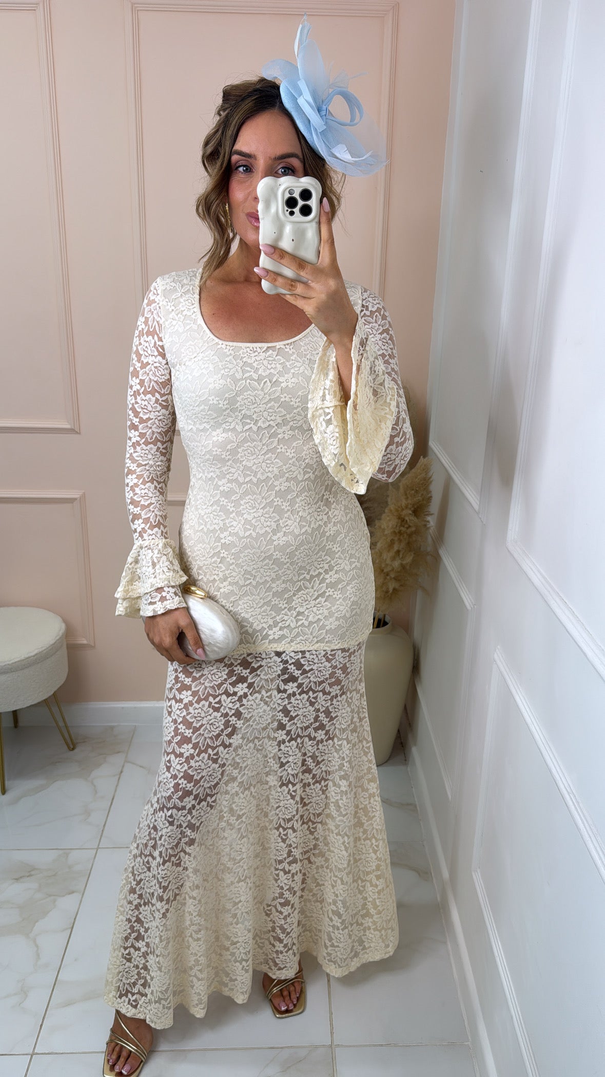 EDEN cream sheer lace maxi dress