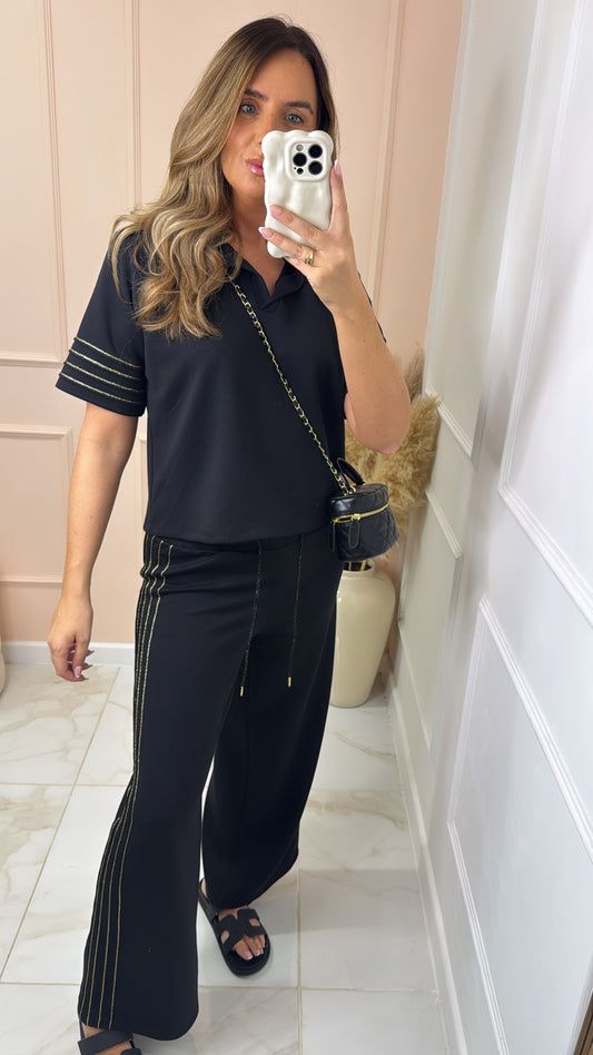 BETHANY black metallic collared lounge set