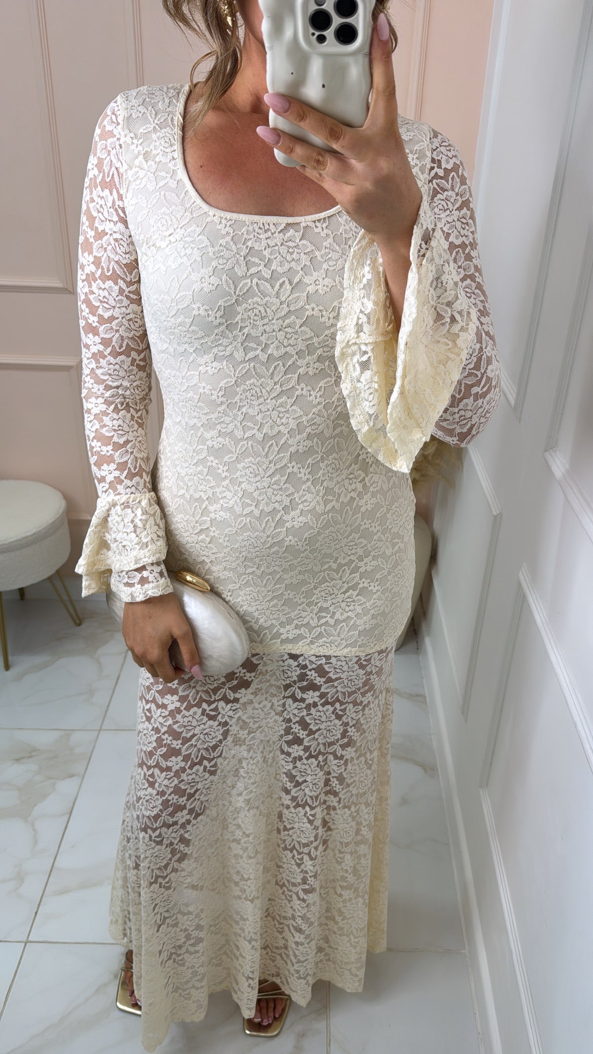 EDEN cream sheer lace maxi dress