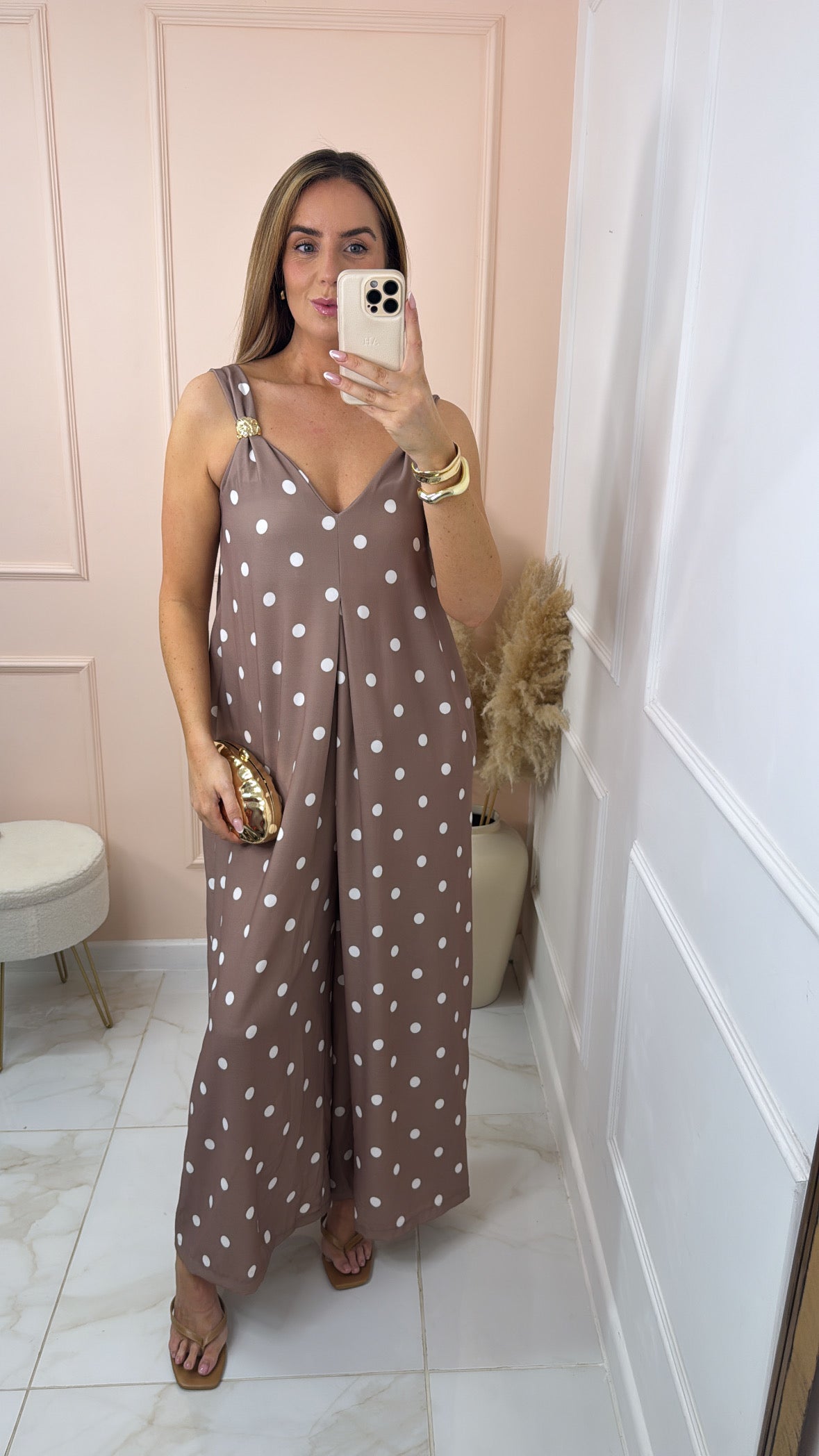 LACEY beige polka dot jumpsuit