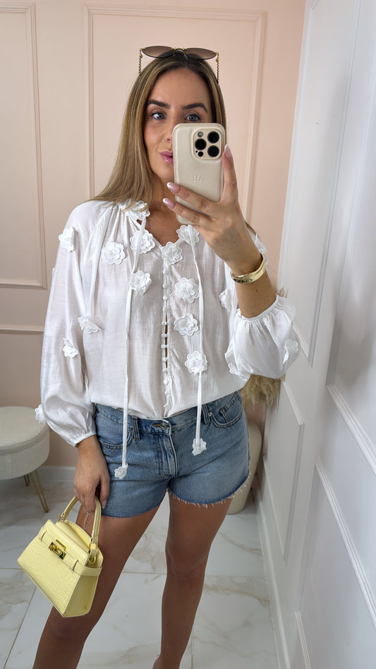 AURELIA white 3D floral blouse