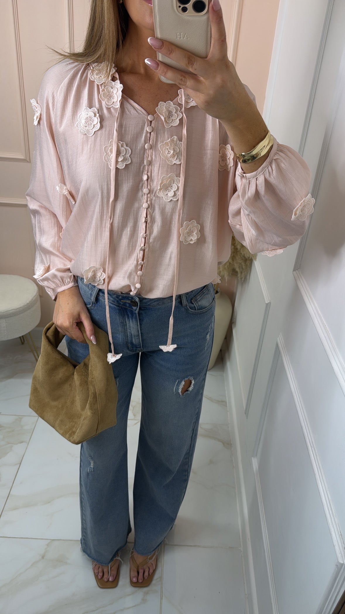AURELIA pink 3D floral blouse