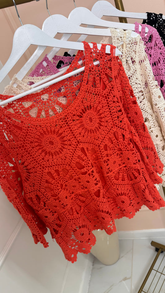 SHAE coral crochet top