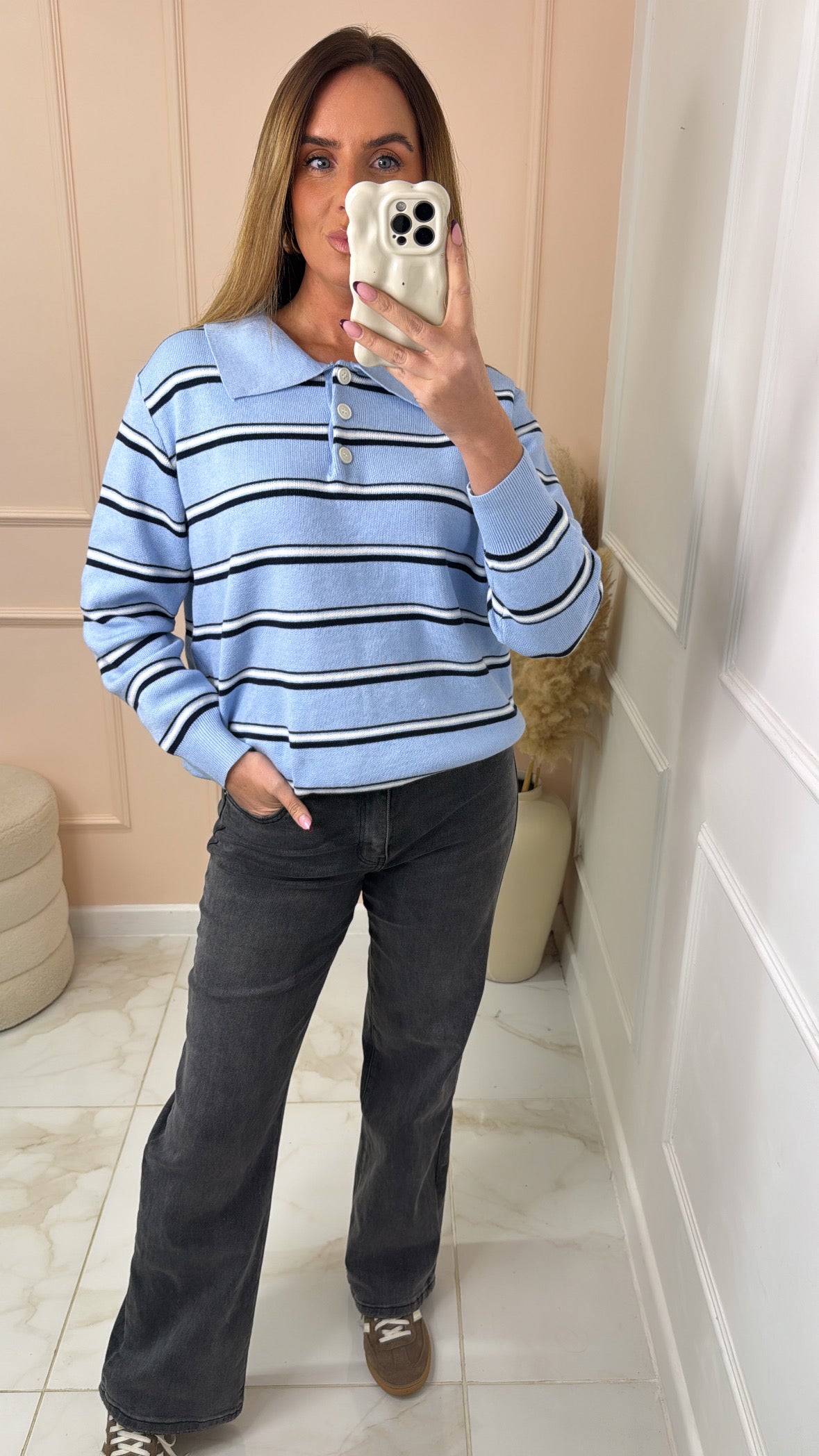 BETH blue striped knit collared jumper