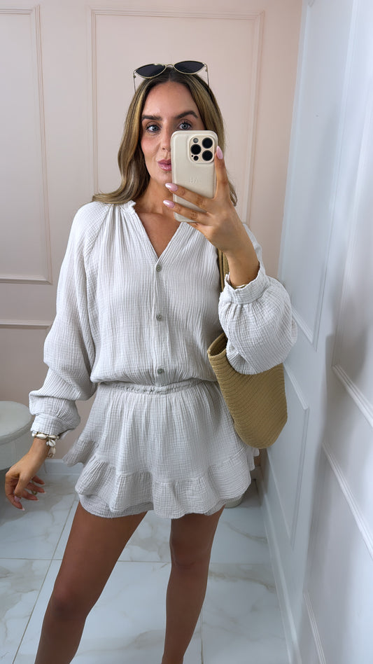 LULU stone cheesecloth playsuit