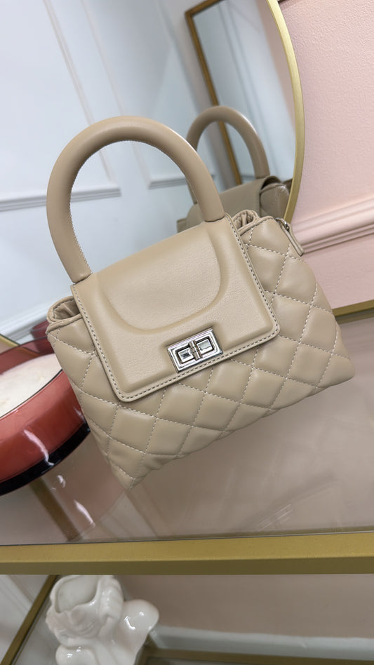 GABBY beige soft quilted grab bag