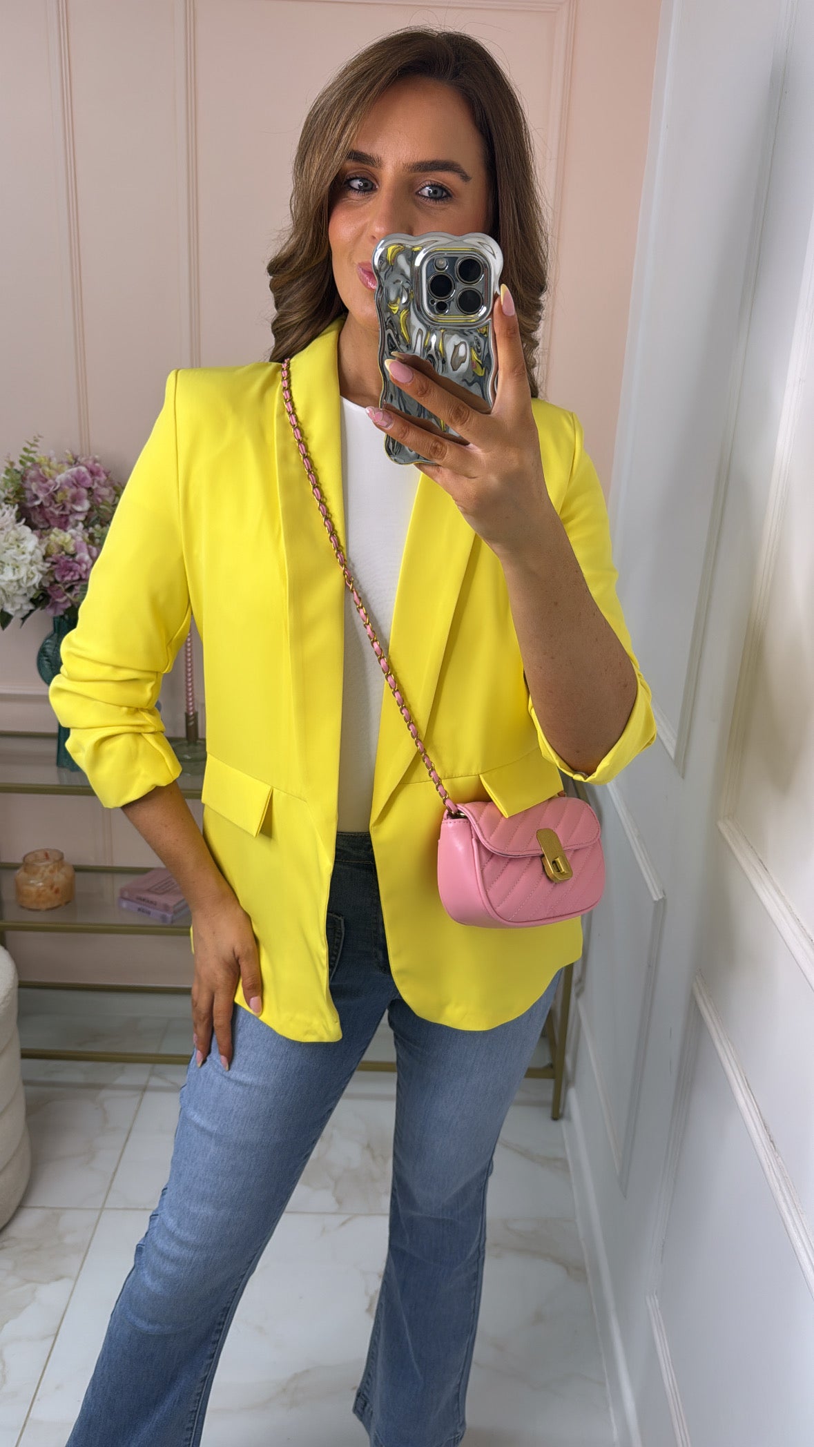 MAISIE yellow ruched sleeve blazer