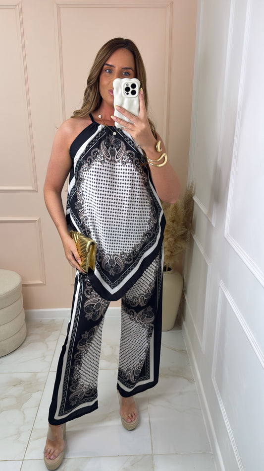 KADY black scarf print trouser set