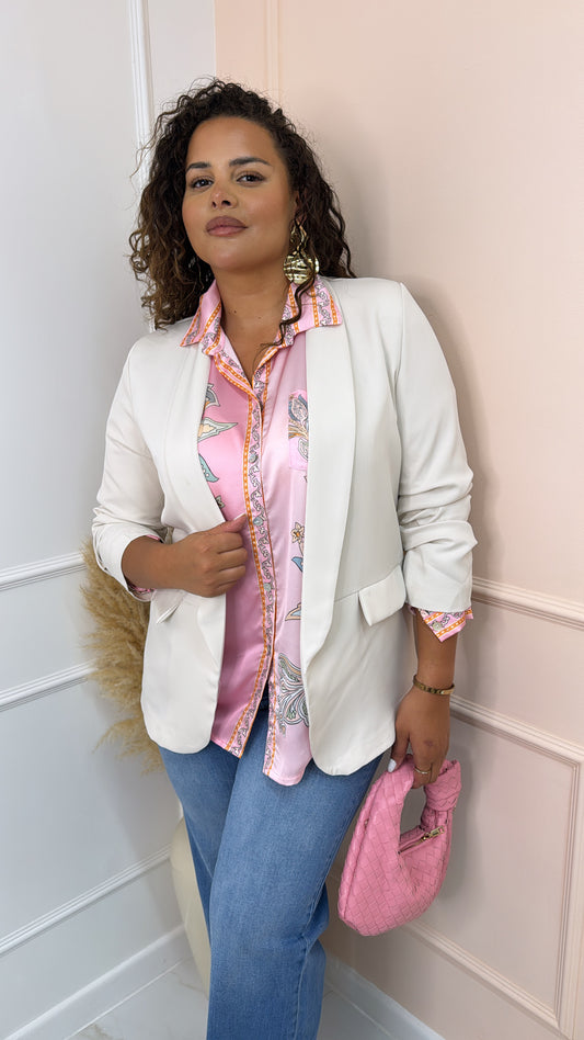 KADY beige ruched sleeve blazer