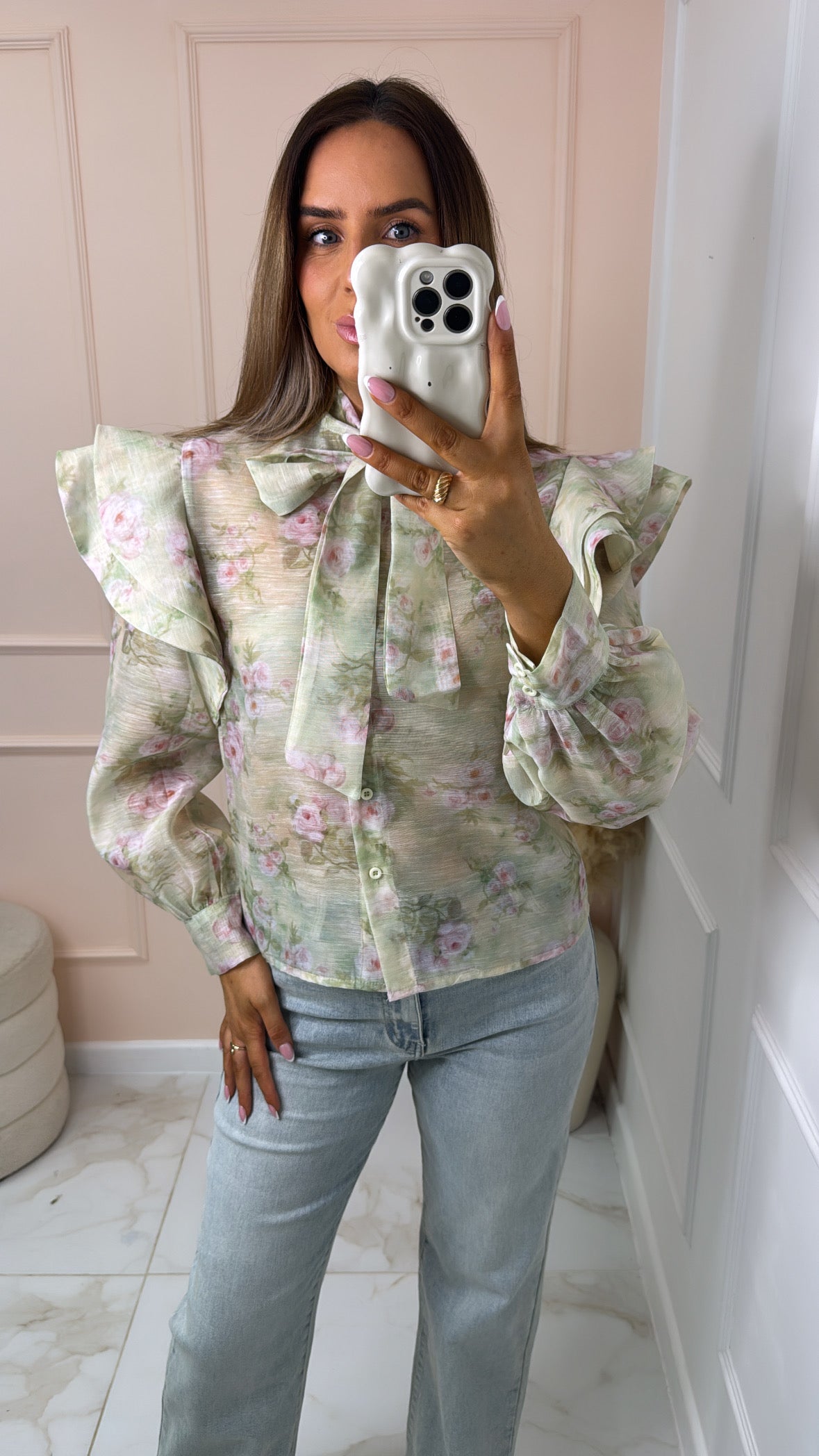 SLOAN sage floral ruffle blouse