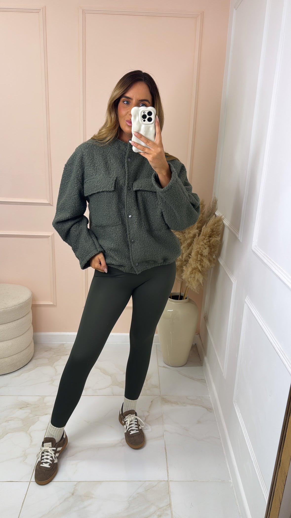 REMI khaki woolen effect oversized bomber jacket