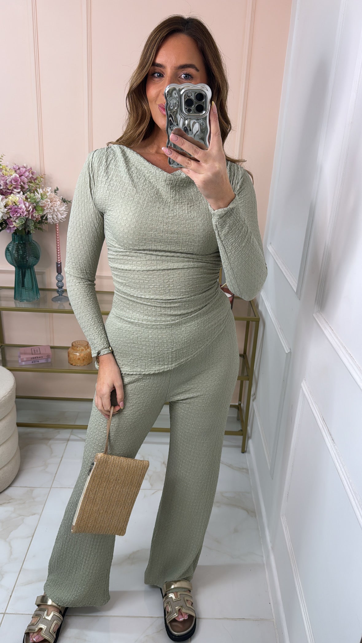 YAZ sage textured asymmetric trouser set