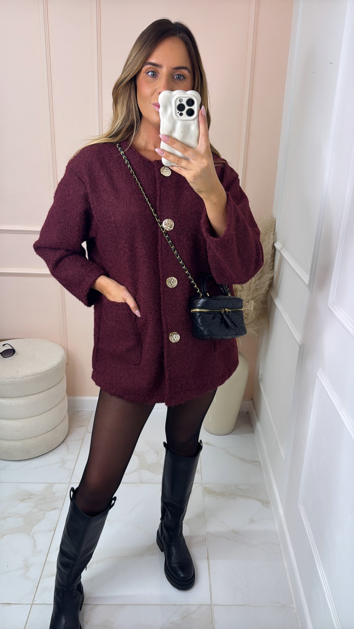 ROSA burgundy wooly button jacket